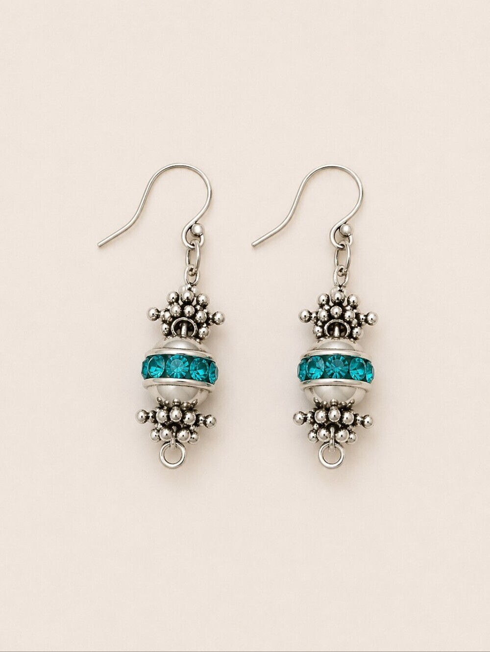 3/$30 HANDMADE Metal Icy Blue Crystal Beaded Dangle Hook Earrings